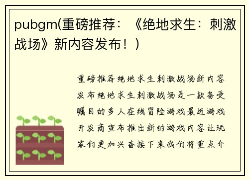 pubgm(重磅推荐：《绝地求生：刺激战场》新内容发布！)